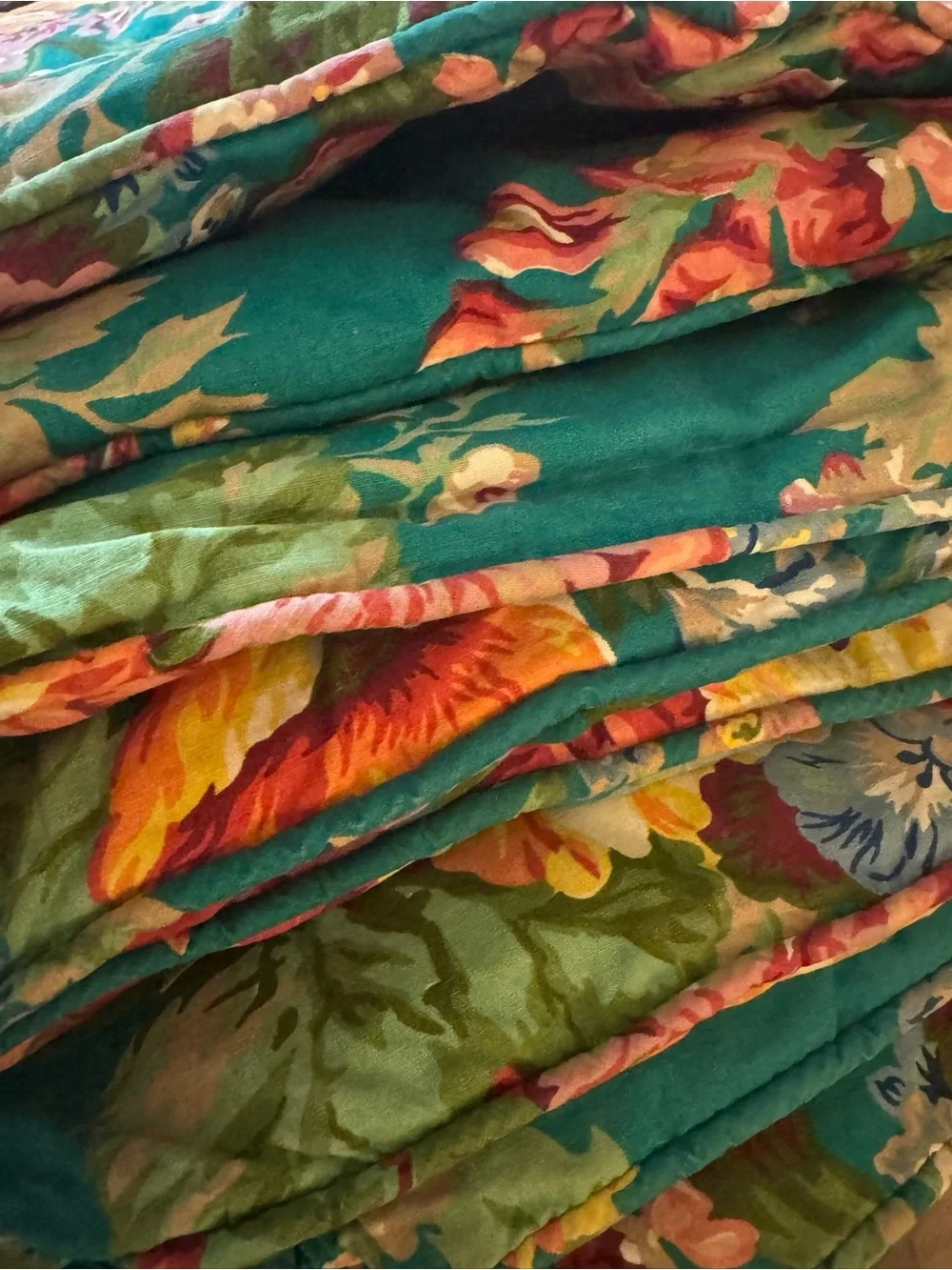 Ralph Lauren Vintage India Street Teal Floral Quilted Comforter Cottagecore